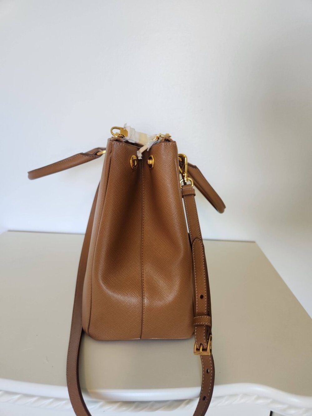 New Prada Brown Saffiano Lux Leather  Double Zip Tote - Picture 11 of 15